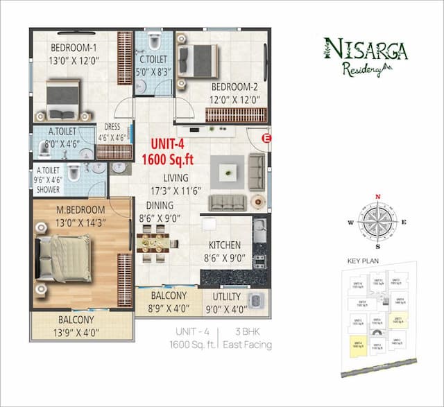 G R Nisarga Residency - 3 BHK Floor Plan