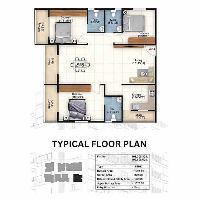 Global Edifice Legacy - 3 BHK Floor Plan