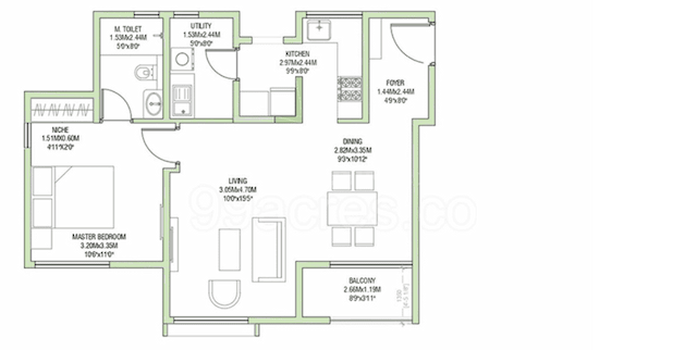Godrej Splendour - 1 BHK Floor Plan