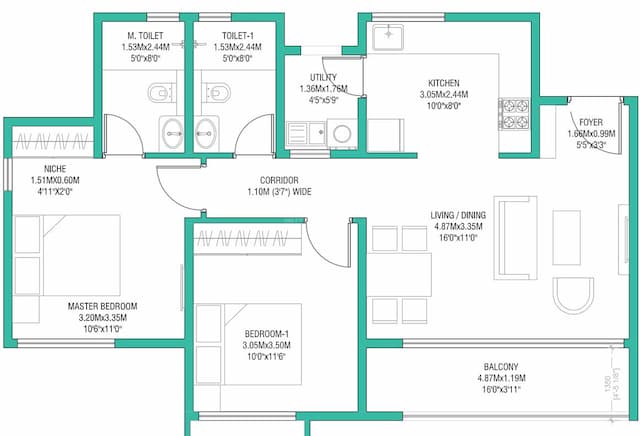 Godrej Splendour - 2 BHK Floor Plan