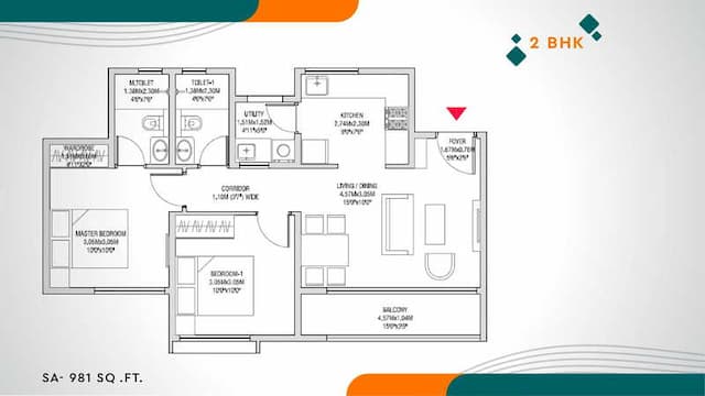 Godrej Splendour - 2 BHK Floor Plan