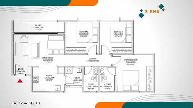 Godrej Splendour - 3 BHK Floor Plan