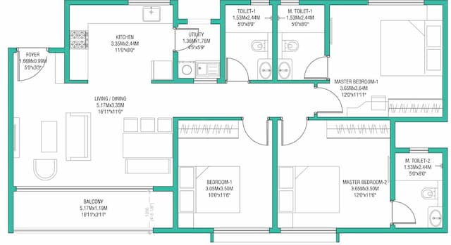 Godrej Splendour - 3 BHK Floor Plan