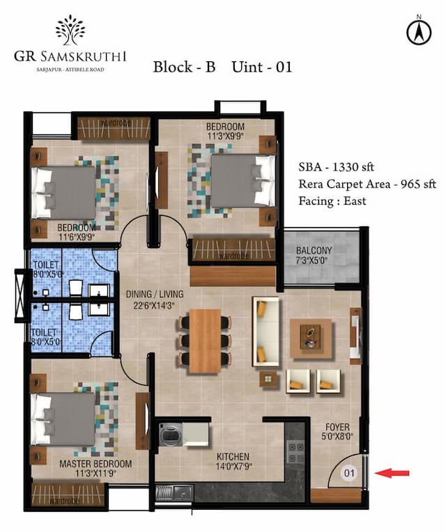 GR Samskruthi - 3 BHK Floor Plan