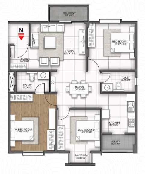GR Sitara - 3 BHK Floor Plan
