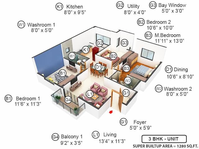 GR Sitara - 3 BHK Floor Plan