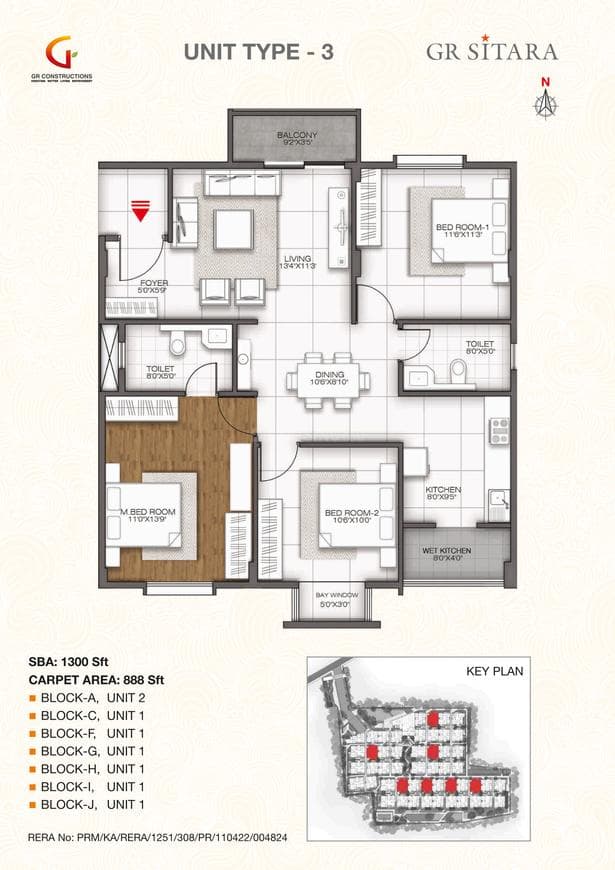 GR Sitara - 3 BHK Floor Plan