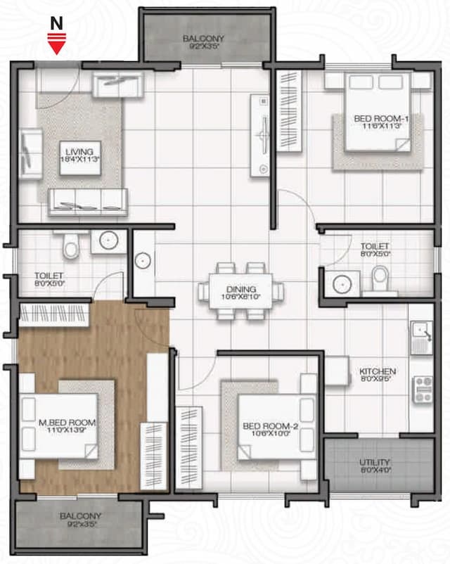 GR Sitara - 3 BHK Floor Plan