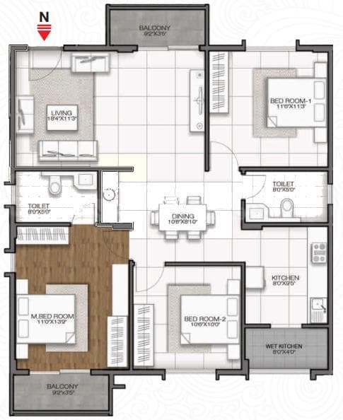 GR Sitara - 3 BHK Floor Plan