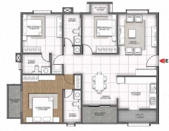 GR Sitara - 3 BHK Floor Plan