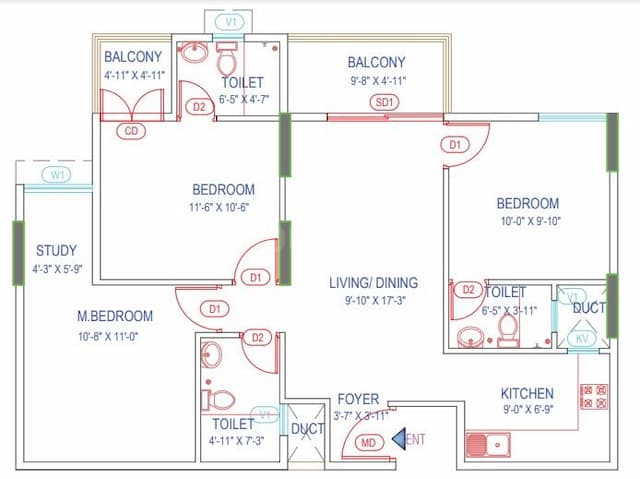 Green Boulevard - 3 BHK Floor Plan