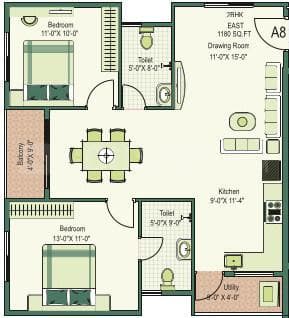 Greennesto Primus - 2 BHK Floor Plan