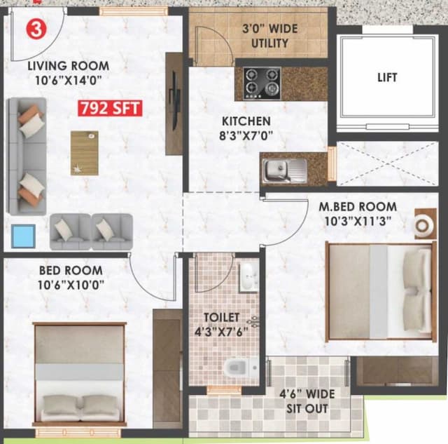 Habulus Green View - 2 BHK Floor Plan