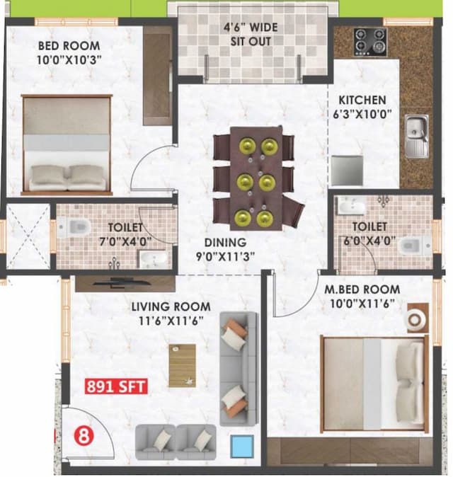 Habulus Green View - 2 BHK Floor Plan