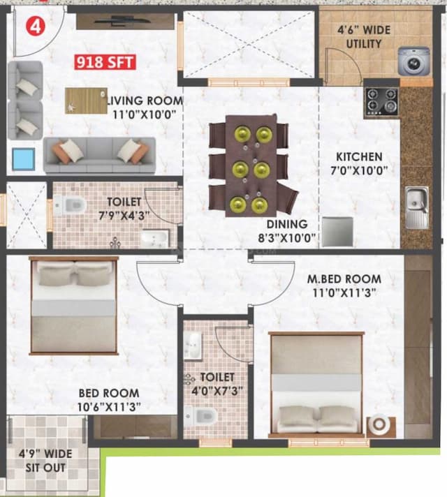 Habulus Green View - 2 BHK Floor Plan