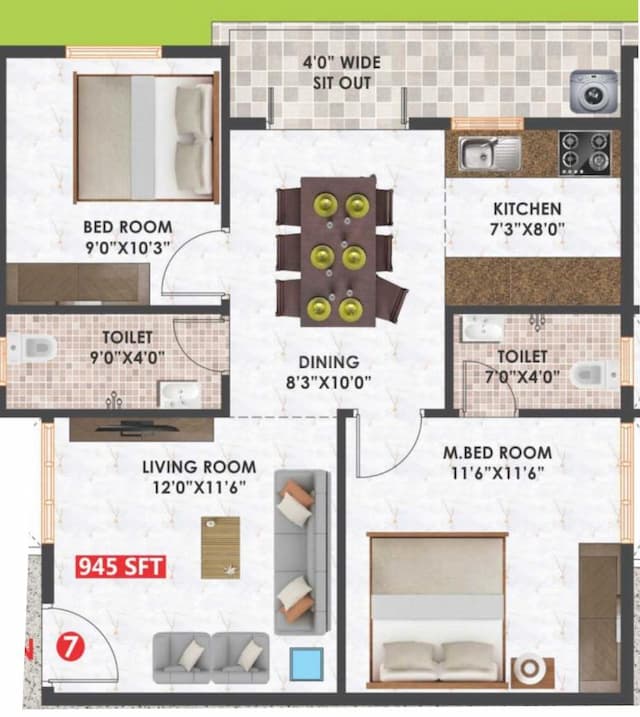 Habulus Green View - 2 BHK Floor Plan