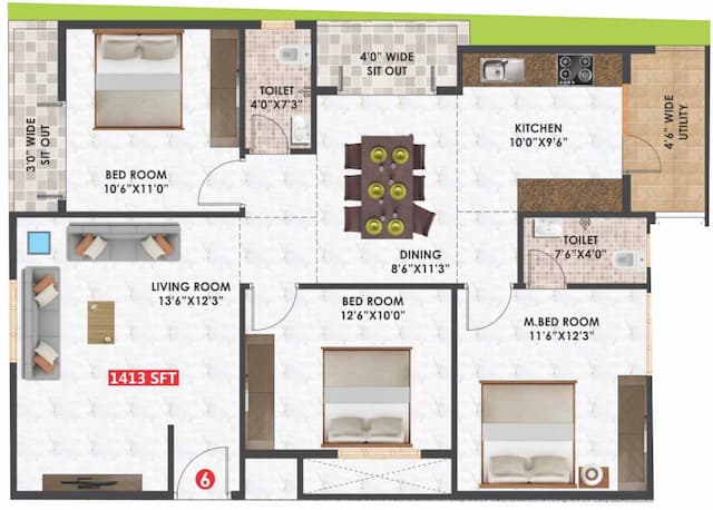 Habulus Green View - 3 BHK Floor Plan