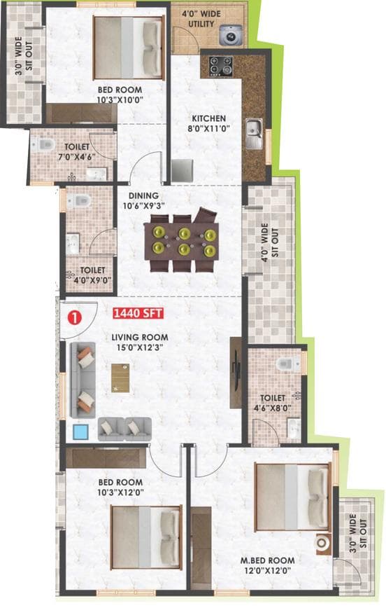 Habulus Green View - 3 BHK Floor Plan