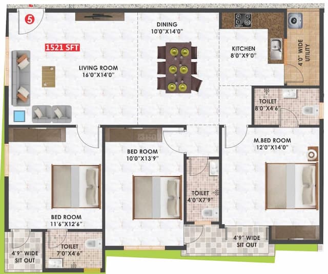 Habulus Green View - 3 BHK Floor Plan