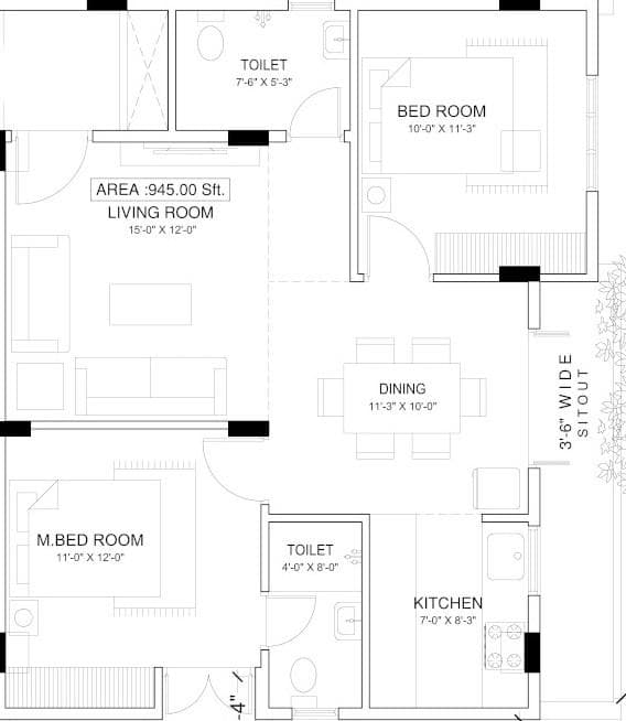 Habulus Marvella - 2 BHK Floor Plan