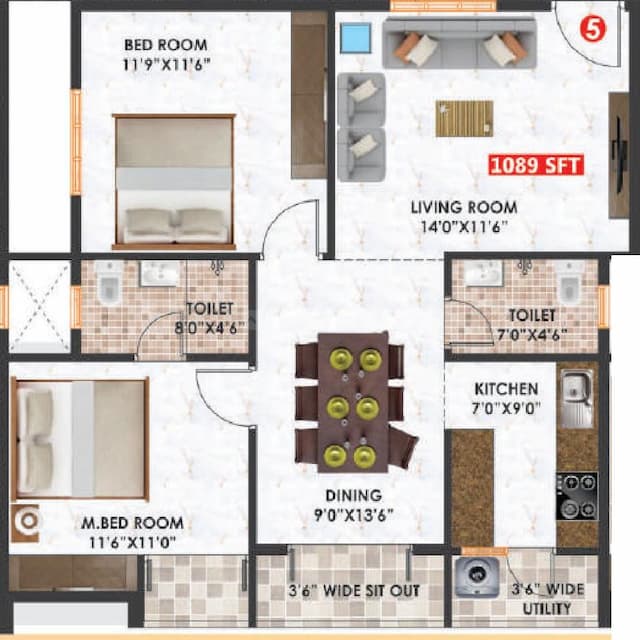 Habulus Meadows - 2 BHK Floor Plan