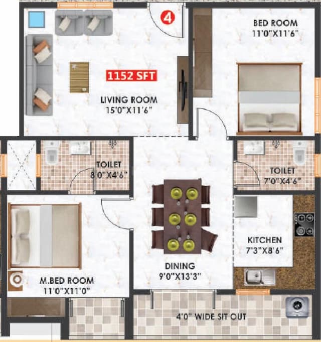 Habulus Meadows - 2 BHK Floor Plan