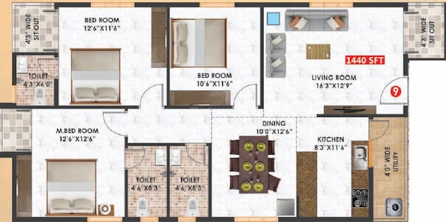 Habulus Meadows - 3 BHK Floor Plan