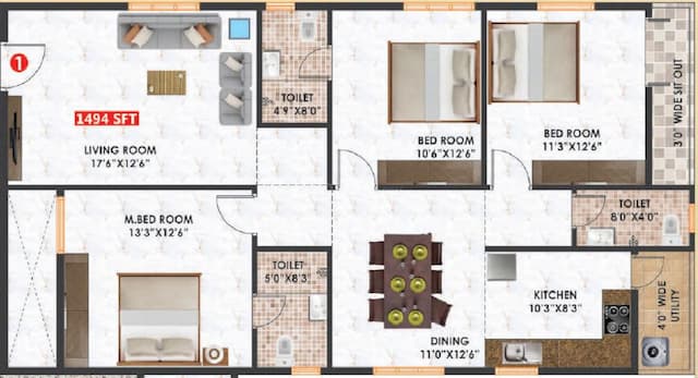 Habulus Meadows - 3 BHK Floor Plan