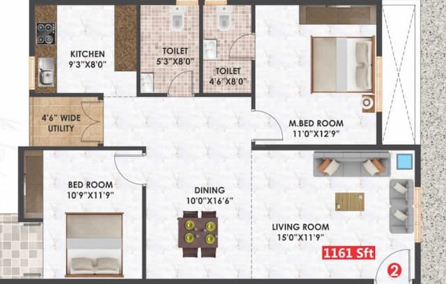 Habulus Sai Elite Apartment - 2 BHK Floor Plan