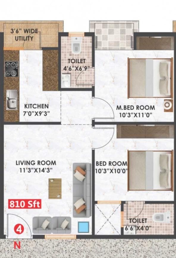 Habulus Sai Elite Apartment - 2 BHK Floor Plan