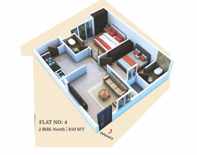 Habulus Sai Elite Apartment - 2 BHK Floor Plan