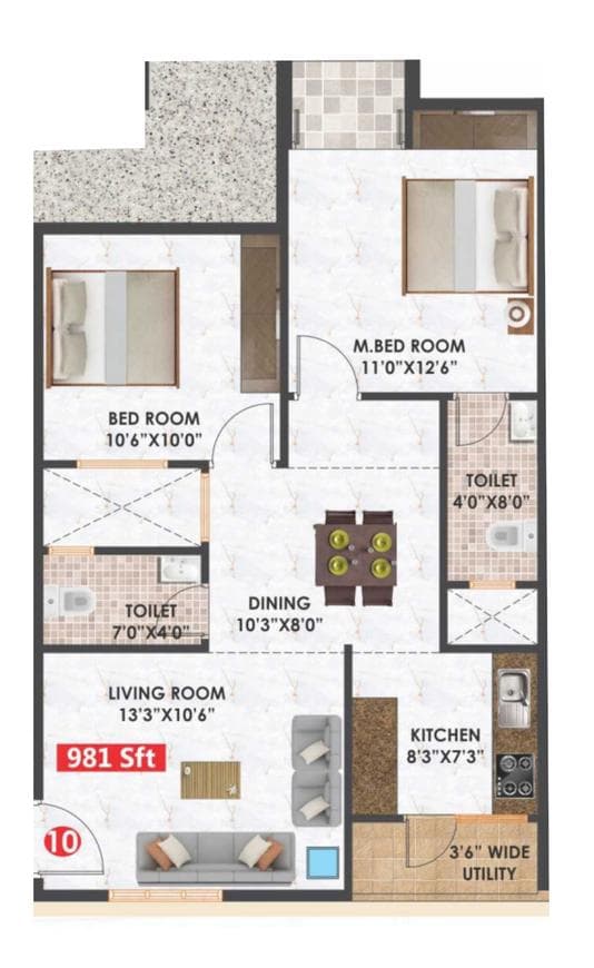 Habulus Sai Elite Apartment - 2 BHK Floor Plan