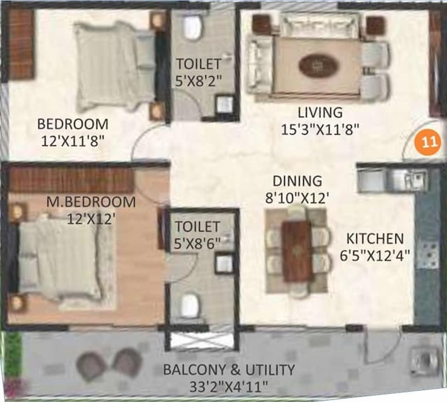 Infinity Green Woods - 2 BHK Floor Plan