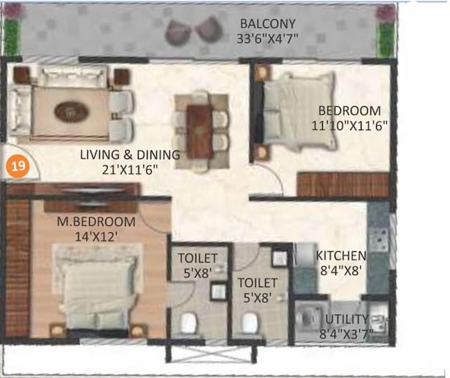 Infinity Green Woods - 2 BHK Floor Plan