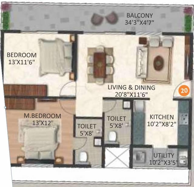 Infinity Green Woods - 2 BHK Floor Plan