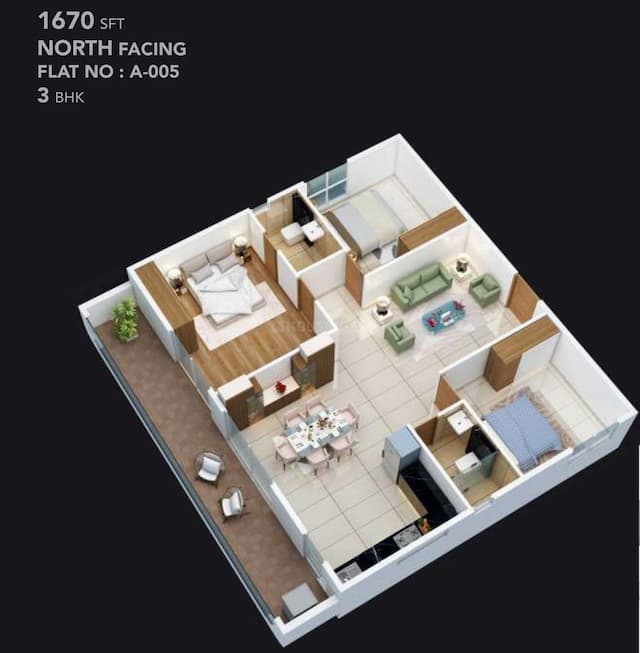 Infinity Green Woods - 3 BHK Floor Plan