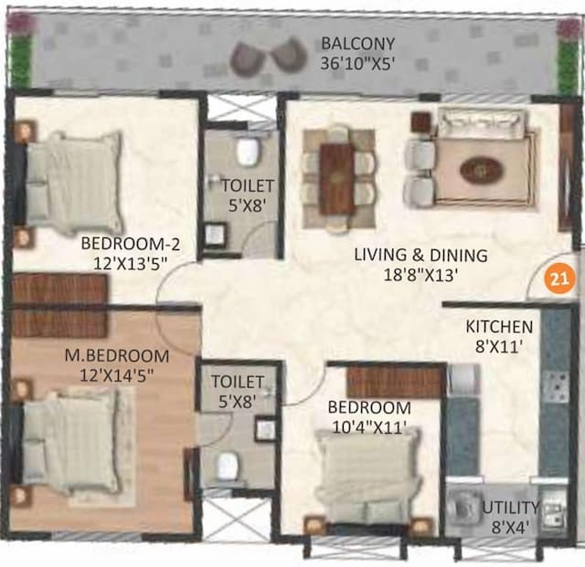 Infinity Green Woods - 3 BHK Floor Plan