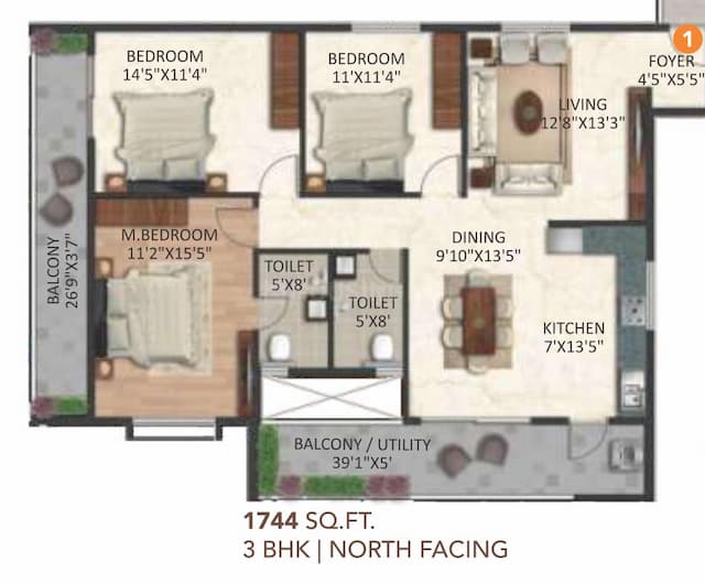 Infinity Green Woods - 3 BHK Floor Plan