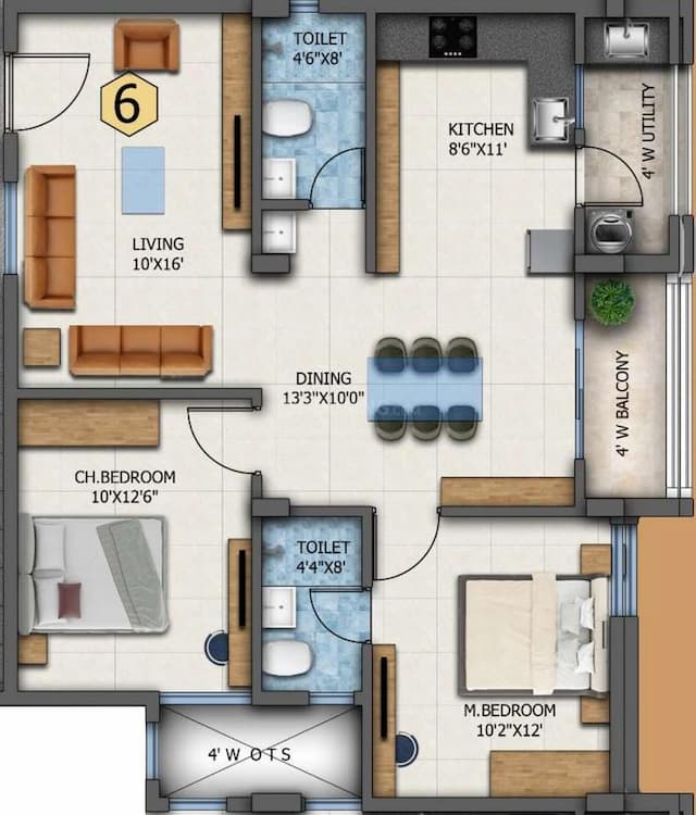 J V Paradise - 2 BHK Floor Plan
