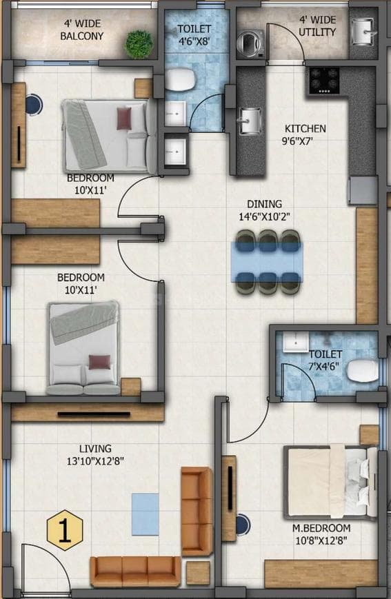 J V Paradise - 3 BHK Floor Plan