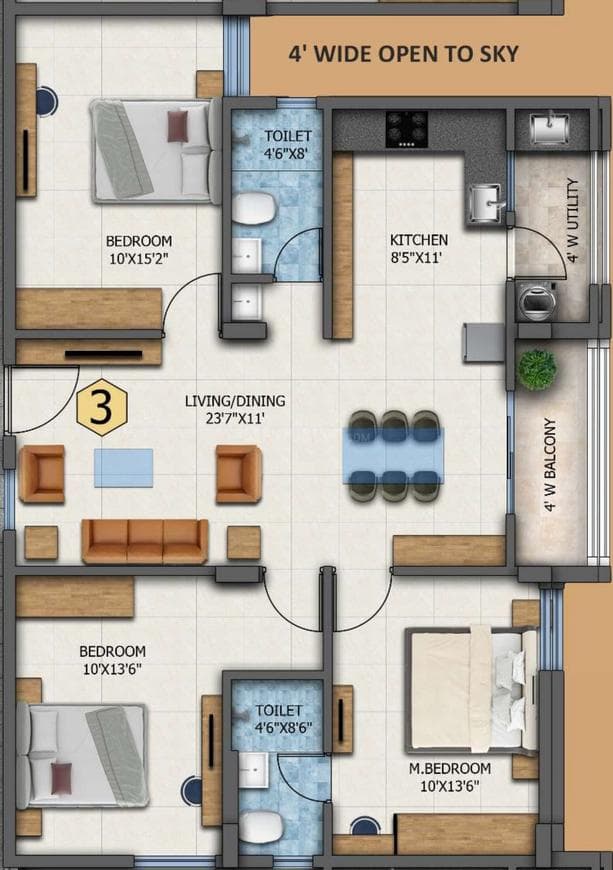 J V Paradise - 3 BHK Floor Plan