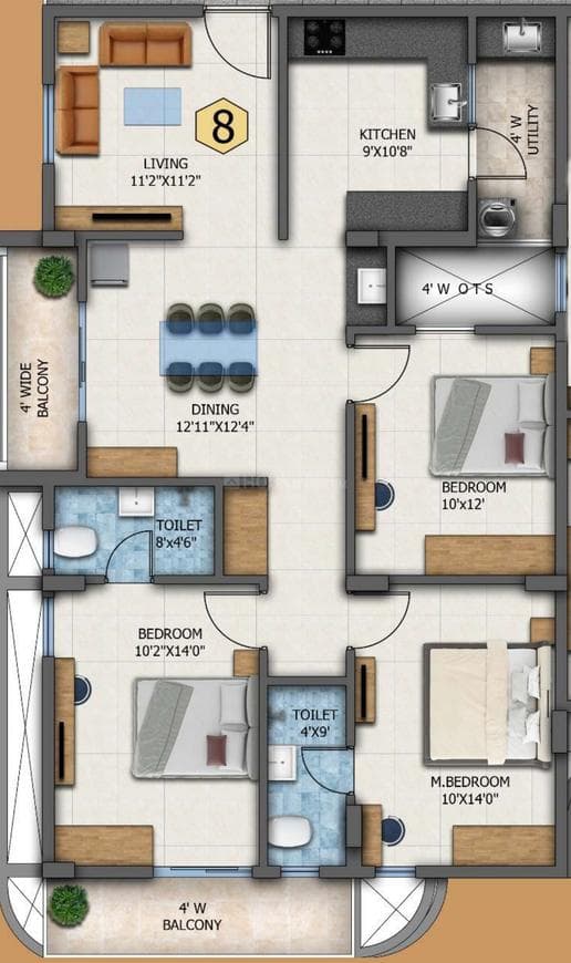 J V Paradise - 3 BHK Floor Plan