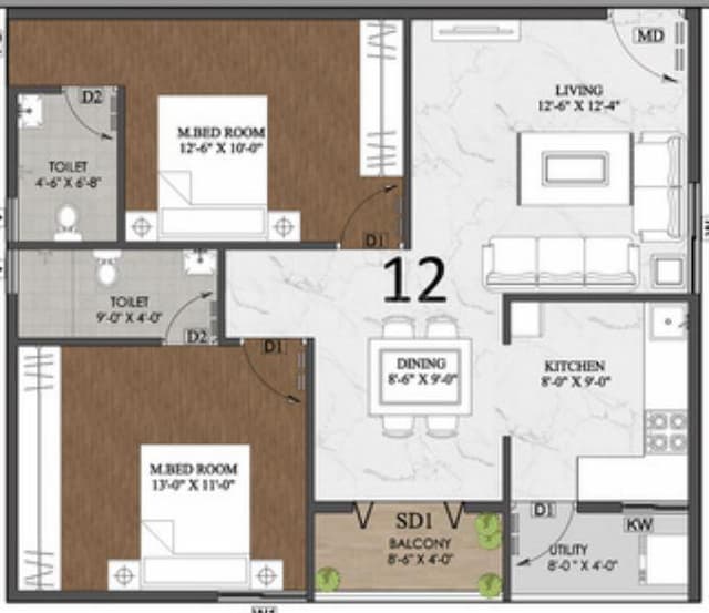Jai Fortune Square - 2 BHK Floor Plan