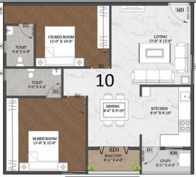 Jai Fortune Square - 2 BHK Floor Plan