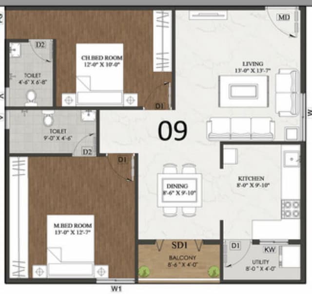 Jai Fortune Square - 2 BHK Floor Plan
