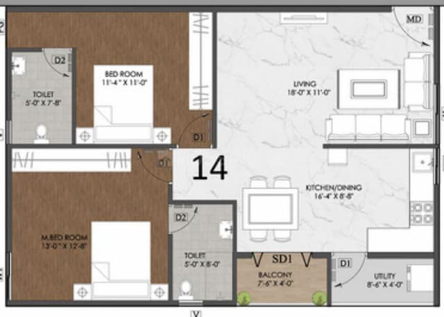 Jai Fortune Square - 2 BHK Floor Plan