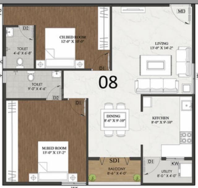 Jai Fortune Square - 2 BHK Floor Plan