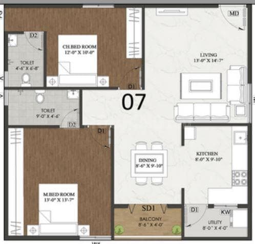 Jai Fortune Square - 2 BHK Floor Plan