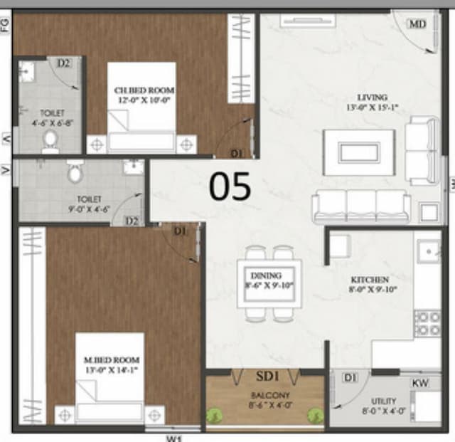 Jai Fortune Square - 2 BHK Floor Plan