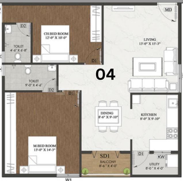 Jai Fortune Square - 2 BHK Floor Plan